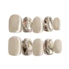Champagne gold cat eye press-on nails with crystal rhinestones – 3D handmade medium fake nails