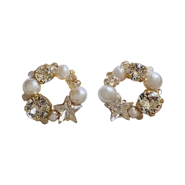 Luxury handmade stud earrings with Austrian crystals and Japanese pearls