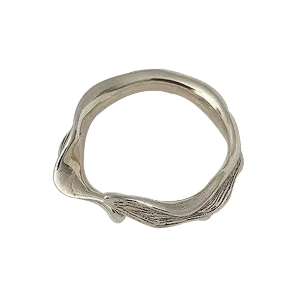 Minimalist wave open ring with textured detail in sterling silver