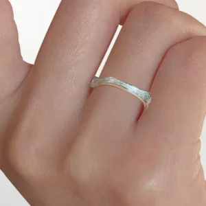 Textured open ring crafted in S925 silver shown on finger