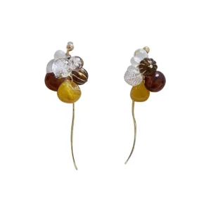 Gold-tone alloy earrings with Japanese resin beads, German pumpkin and Czech mushroom accents