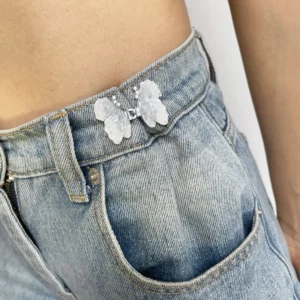 light blue butterfly Detachable Jean Buttons for Loose Jeans no sew jean button decorative crystal style waist adjuster