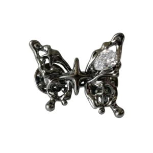 gunmetal butterfly pant waist tightener adjustable no sew jean button pin sculptural metal waist adjuster with crystal accent